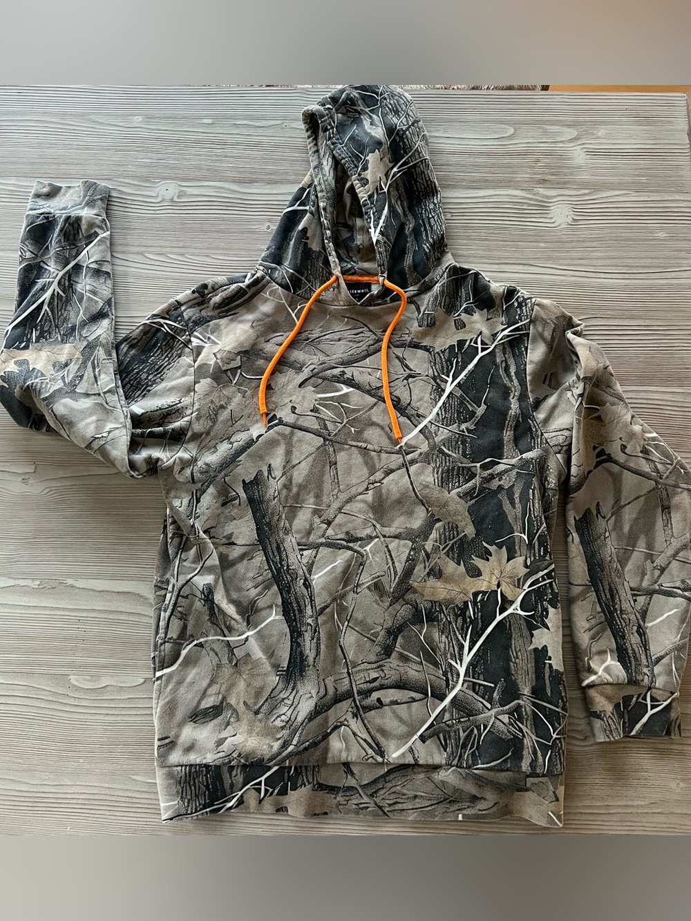 Knitswell Women’s Camo Hoodie in Gray & Black with Orange Drawcords